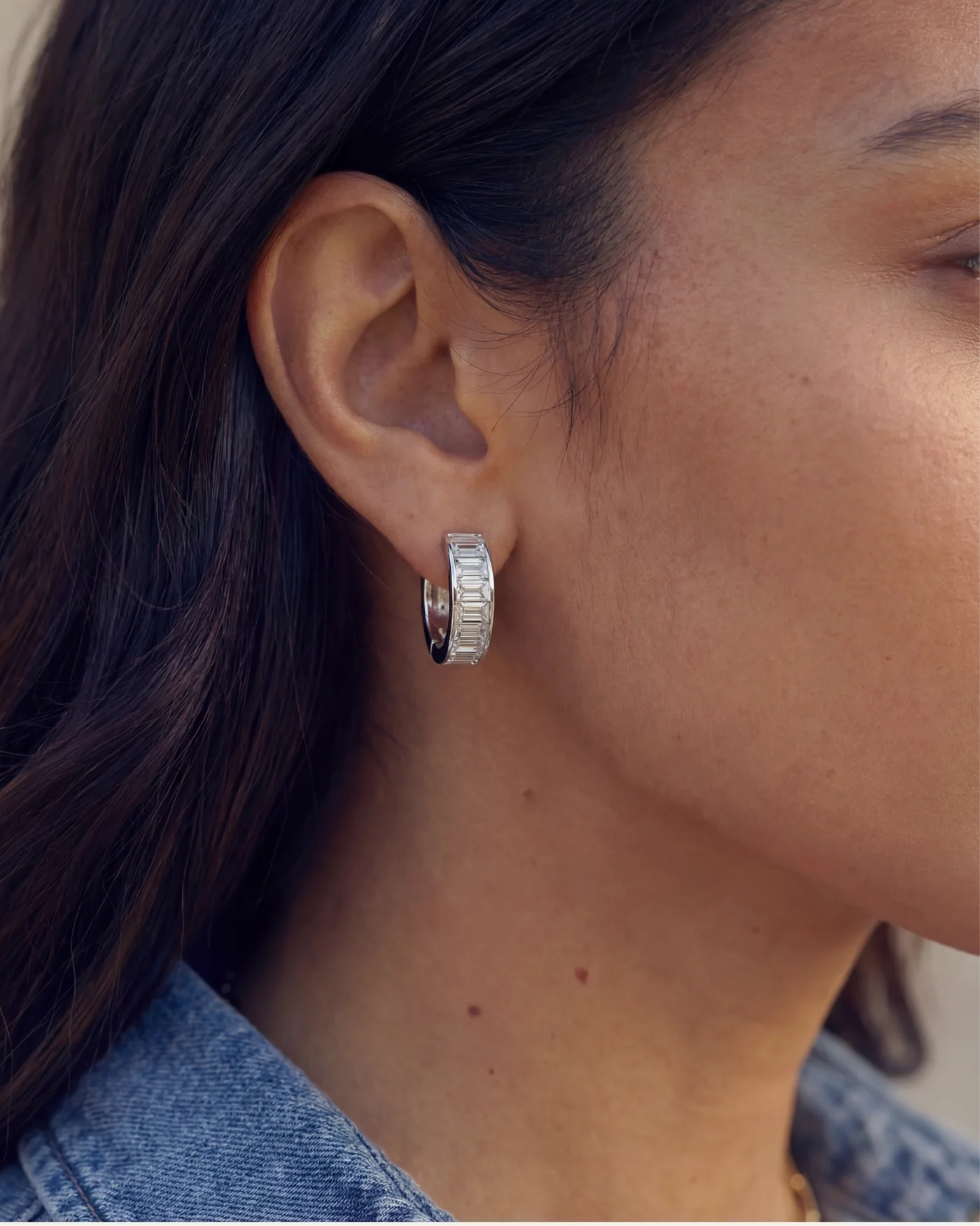 Channel Set Huggie Earrings | Silver - Image 2