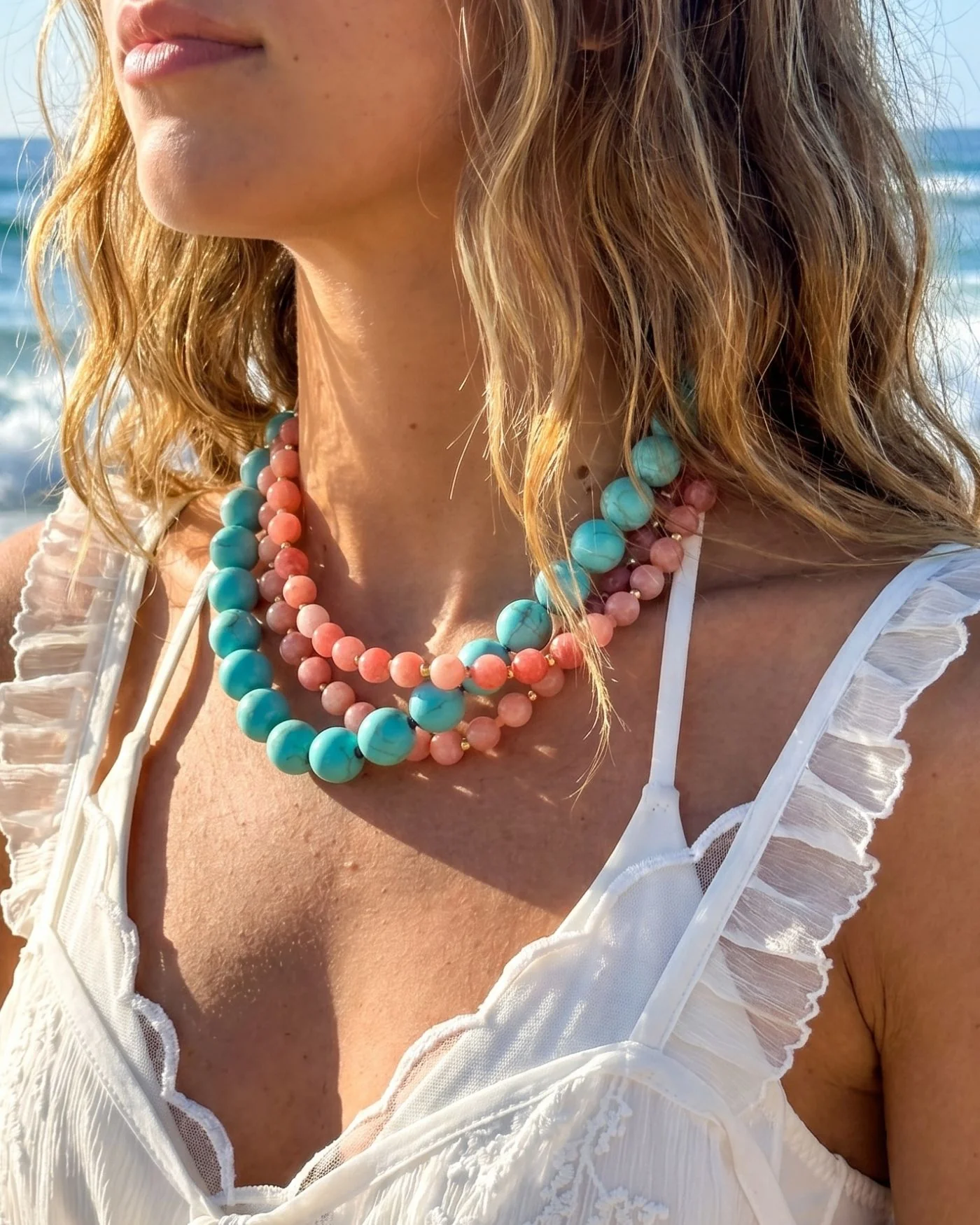Dot Necklace in Strawberry Sunstone Quartz - Image 4