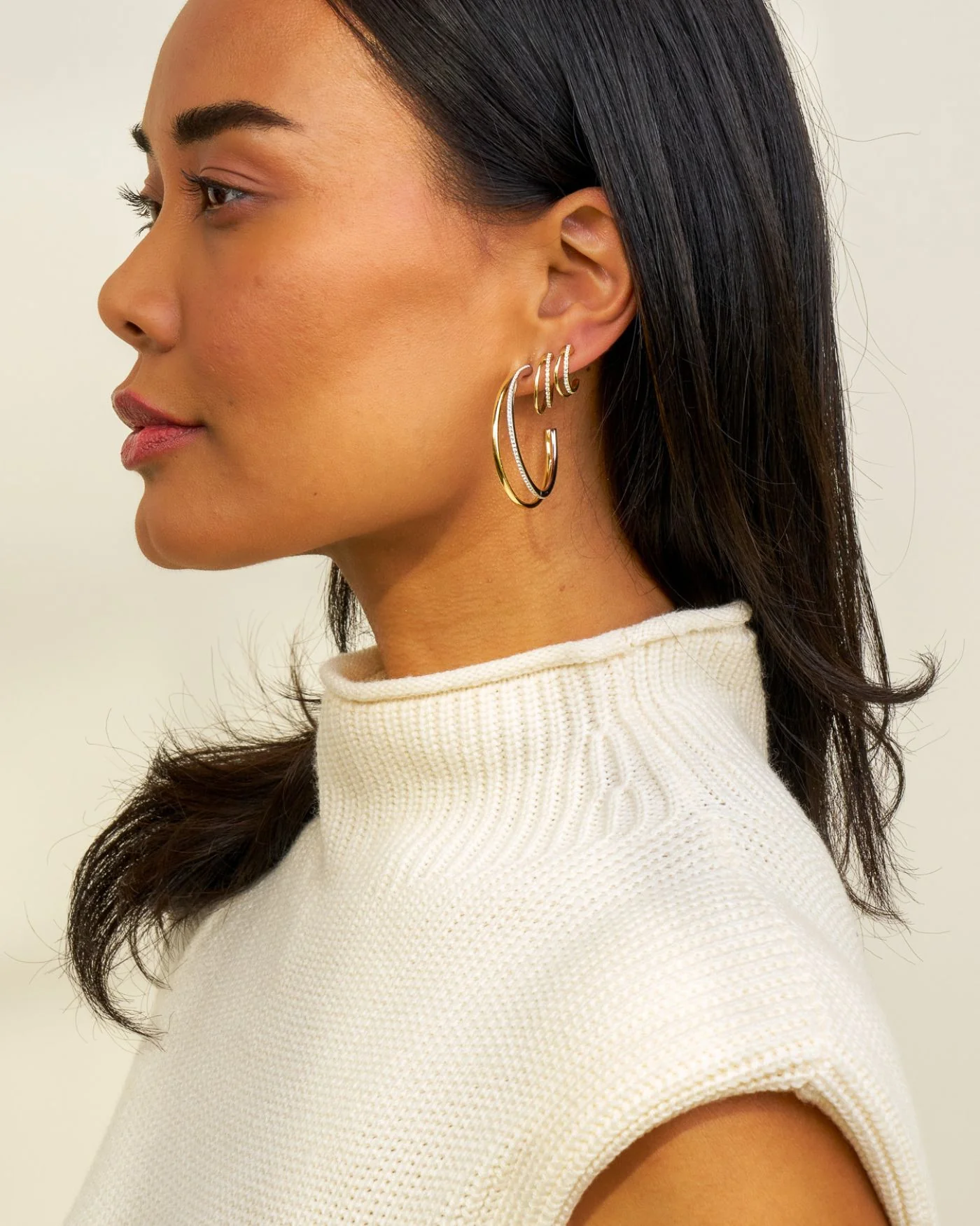 Julie Double Mixed Metal Hoop Earrings - Image 3