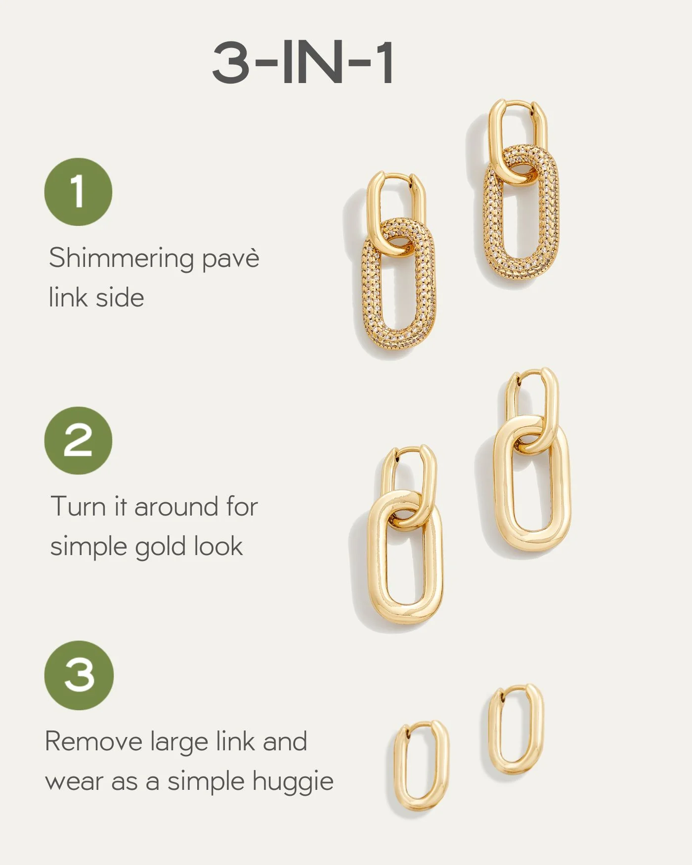 Reversible Pavé Link Earrings | Gold - Image 6